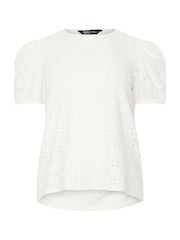 M&Co White Petite Broderie Puff Sleeve Top - Image 1 of 1