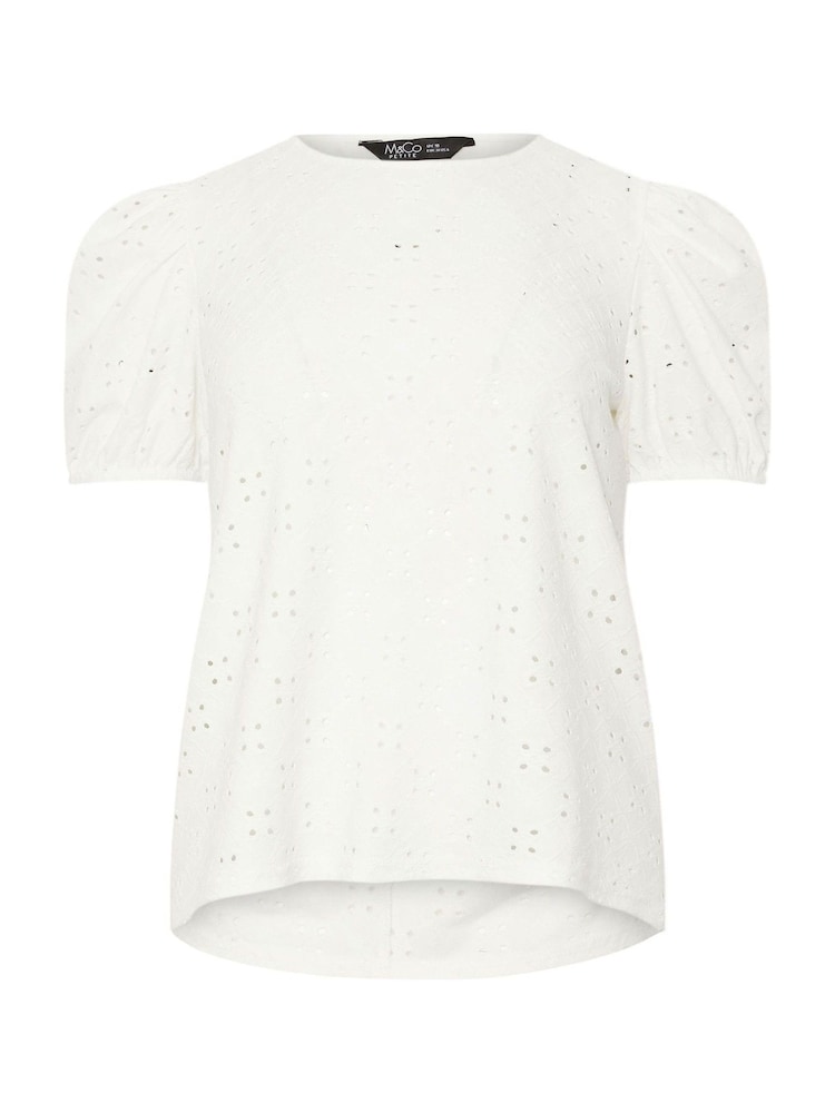M&Co White Petite Broderie Puff Sleeve Top - Image 1 of 1