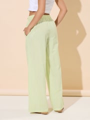 PixieGirl Petite Green Stripe Wide Leg 100% Cotton Trousers - Image 3 of 5
