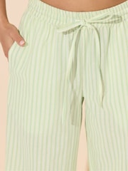 PixieGirl Petite Green Stripe Wide Leg 100% Cotton Trousers - Image 4 of 5
