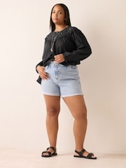 Yours Curve Black Broderie Panel Blouse - Image 2 of 5