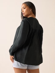 Yours Curve Black Broderie Panel Blouse - Image 3 of 5