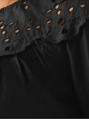 Yours Curve Black Broderie Panel Blouse - Image 4 of 5
