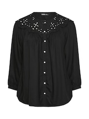 Yours Curve Black Broderie Panel Blouse - Image 5 of 5
