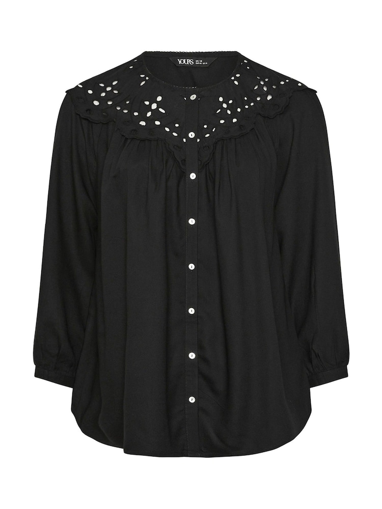 Yours Curve Black Broderie Panel Blouse - Image 5 of 5