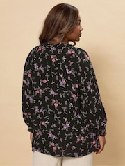Preto - Blusa Boho Pintuck de manga longa Yours Curve - Imagem 2 de 5
