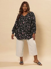 Preto - Blusa Boho Pintuck de manga longa Yours Curve - Imagem 3 de 5