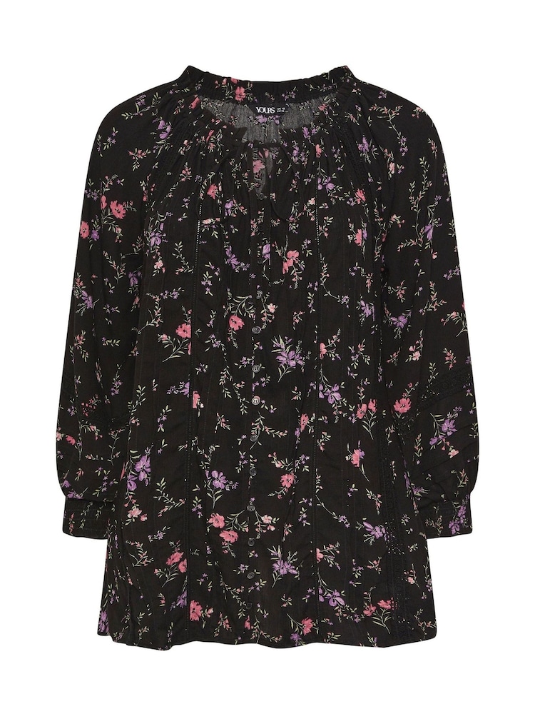 Preto - Blusa Boho Pintuck de manga longa Yours Curve - Imagem 5 de 5