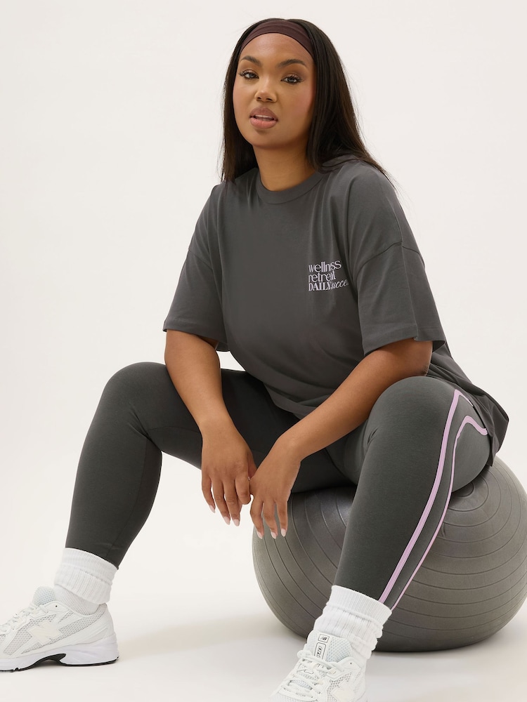 Yours Curve Grey Wellness Retreat Active T-Shirt - Image 1 of 6
