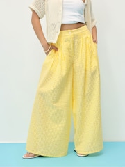 PixieGirl Petite Yellow Gingham Palazzo 100% Cotton Trousers - Image 1 of 5