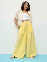 PixieGirl Petite Yellow Gingham Palazzo 100% Cotton Trousers - Image 2 of 5