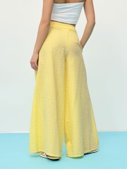 PixieGirl Petite Yellow Gingham Palazzo 100% Cotton Trousers - Image 3 of 5