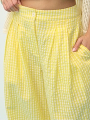 PixieGirl Petite Yellow Gingham Palazzo 100% Cotton Trousers - Image 4 of 5