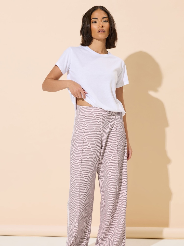 PixieGirl Petite Pink Jacquard Wide Leg Trousers - Image 2 of 5