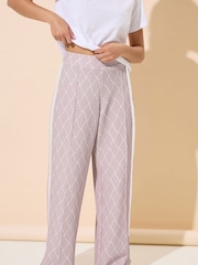 PixieGirl Petite Pink Jacquard Wide Leg Trousers - Image 3 of 5