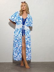 Yours Curve Blue Crinkle Maxi Crochet Cover-Up - Image 1 of 5
