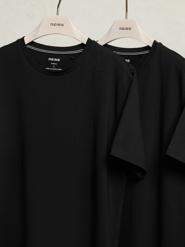 Reiss Black Flex Stretch-Cotton Loungewear T-Shirts 2 Pack - Image 1 of 5