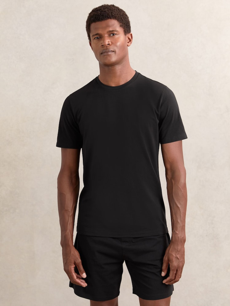 Reiss Black Flex Stretch-Cotton Loungewear T-Shirts 2 Pack - Image 2 of 5