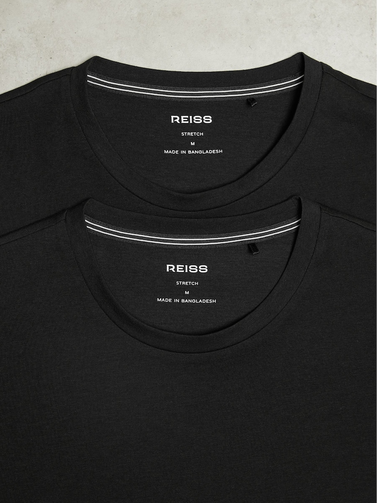 Reiss Black Flex Stretch-Cotton Loungewear T-Shirts 2 Pack - Image 5 of 5