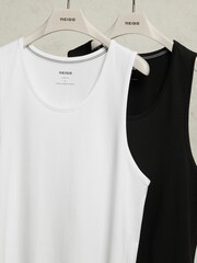 Reiss White/Black Monty 2 Pack Stretch-Cotton Loungewear Vests - Image 1 of 7