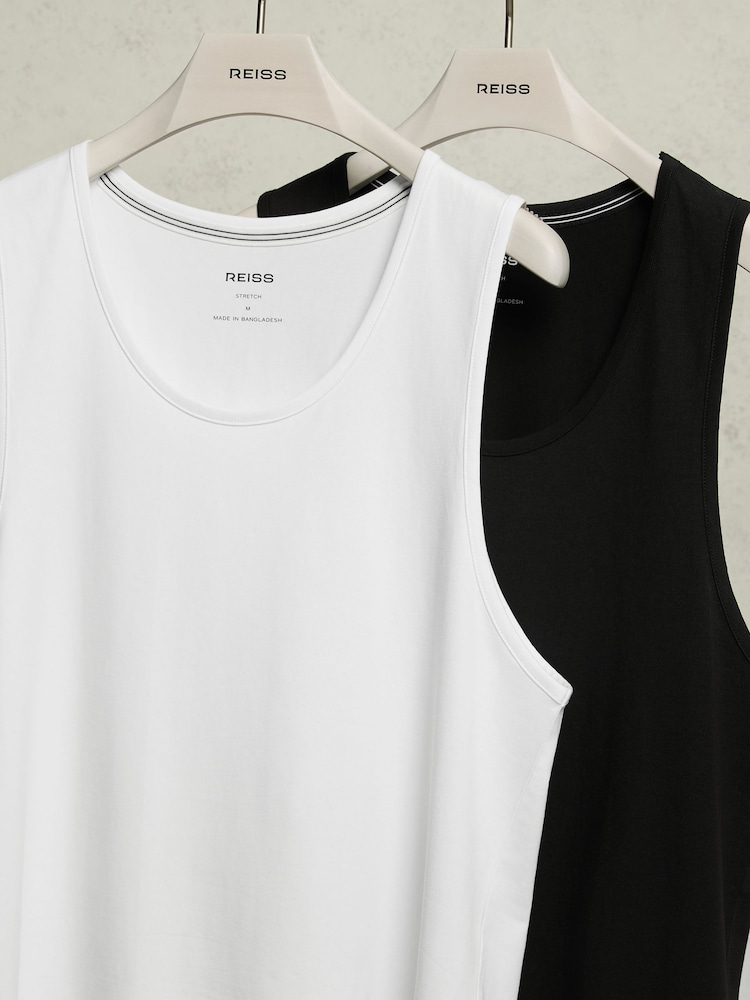 Reiss White/Black Monty 2 Pack Stretch-Cotton Loungewear Vests - Image 1 of 7