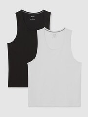 Reiss White/Black Monty 2 Pack Stretch-Cotton Loungewear Vests - Image 7 of 7
