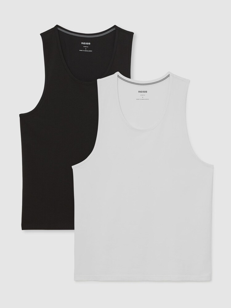 Reiss White/Black Monty 2 Pack Stretch-Cotton Loungewear Vests - Image 7 of 7