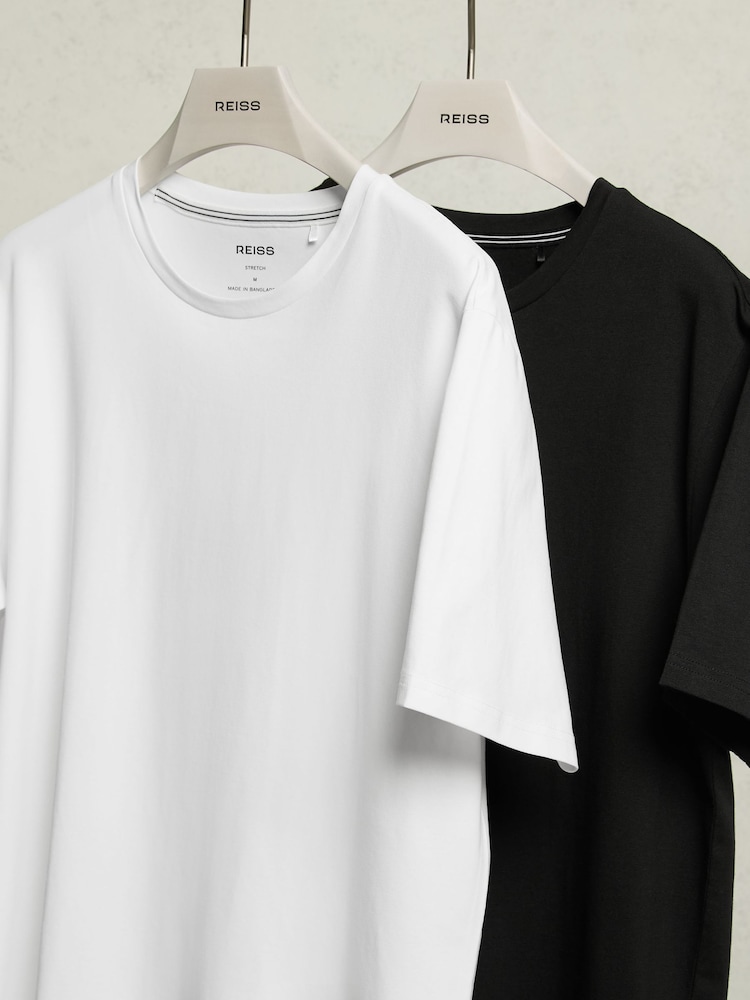 Reiss Black/White Flex Stretch-Cotton Loungewear T-Shirts 2 Pack - Image 1 of 8