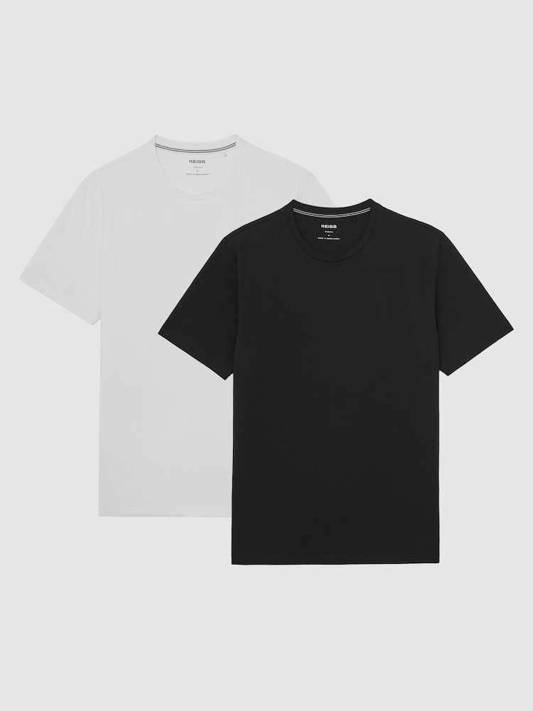 Reiss Black/White Flex Stretch-Cotton Loungewear T-Shirts 2 Pack - Image 8 of 8
