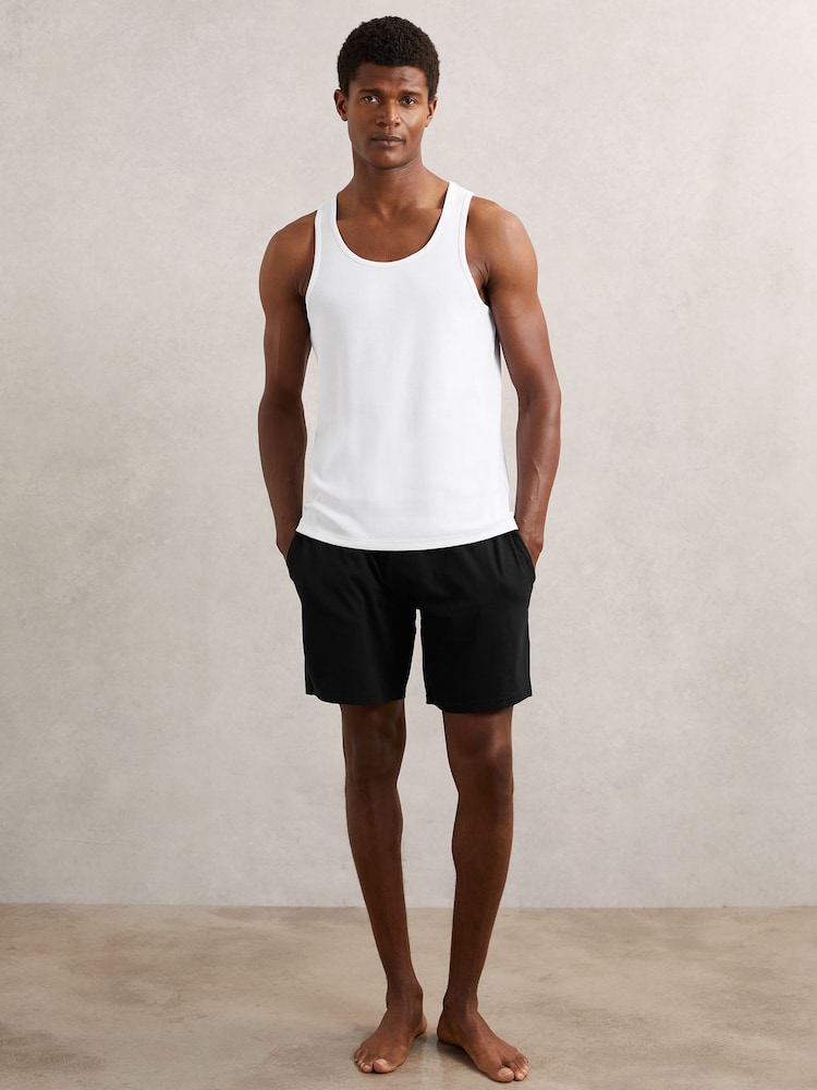 Reiss Black Fleet Cotton Jersey Logo-Waistband Shorts with Stretch - Image 1 of 6