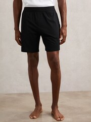 Reiss Black Fleet Cotton Jersey Logo-Waistband Shorts with Stretch - Image 3 of 6