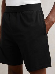 Reiss Black Fleet Cotton Jersey Logo-Waistband Shorts with Stretch - Image 4 of 6