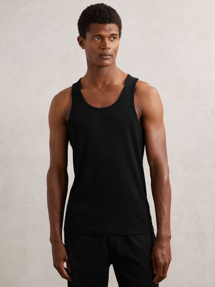 Reiss Black Jaden Stretch-Cotton Ribbed Vest - Image 1 of 6 Reiss Black Jaden Stretch-Cotton Ribbed Vest - Image 1 of 6