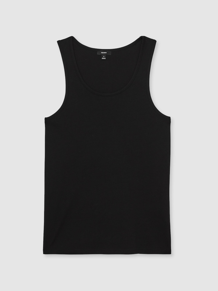 Reiss Black Jaden Stretch-Cotton Ribbed Vest - Image 2 of 6 Reiss Black Jaden Stretch-Cotton Ribbed Vest - Image 2 of 6
