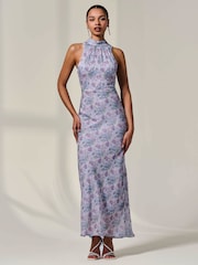 Jolie Moi Lilac Purple Chiffon Halter Neck Maxi Dress - Image 1 of 6