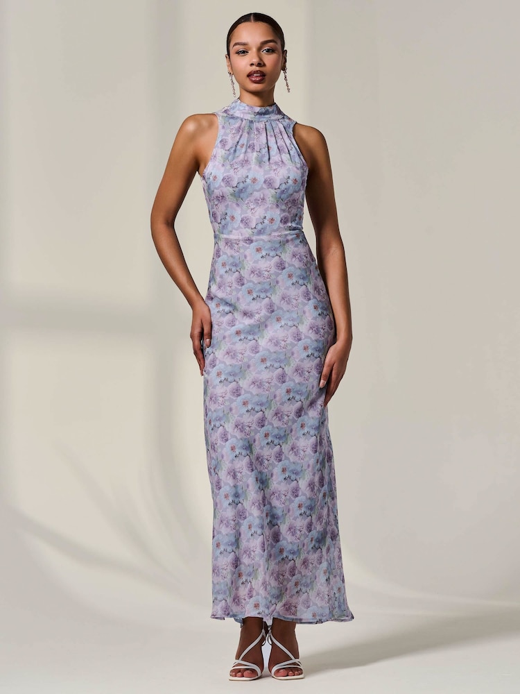 Jolie Moi Lilac Purple Chiffon Halter Neck Maxi Dress - Image 1 of 6