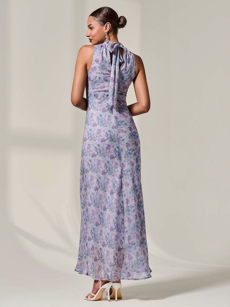 Jolie Moi Lilac Purple Chiffon Halter Neck Maxi Dress - Image 2 of 6