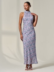 Jolie Moi Lilac Purple Chiffon Halter Neck Maxi Dress - Image 6 of 6