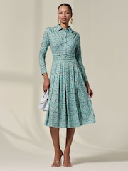 Jolie Moi Green Asymmetric Drape Midi Dress - Image 1 of 6
