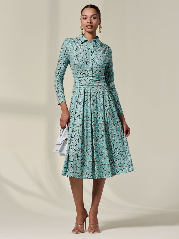 Jolie Moi Green Asymmetric Drape Midi Dress - Image 1 of 6