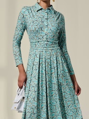 Jolie Moi Green Asymmetric Drape Midi Dress - Image 3 of 6