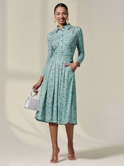 Jolie Moi Green Asymmetric Drape Midi Dress - Image 4 of 6