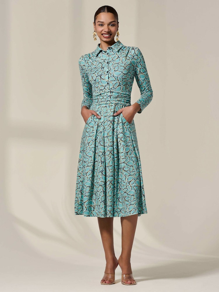 Jolie Moi Green Asymmetric Drape Midi Dress - Image 6 of 6