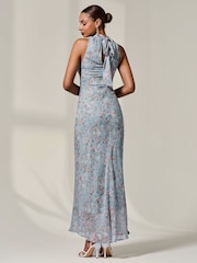 Jolie Moi Blue Chiffon Halter Neck Maxi Dress - Image 2 of 6