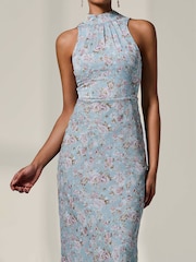 Jolie Moi Blue Chiffon Halter Neck Maxi Dress - Image 3 of 6