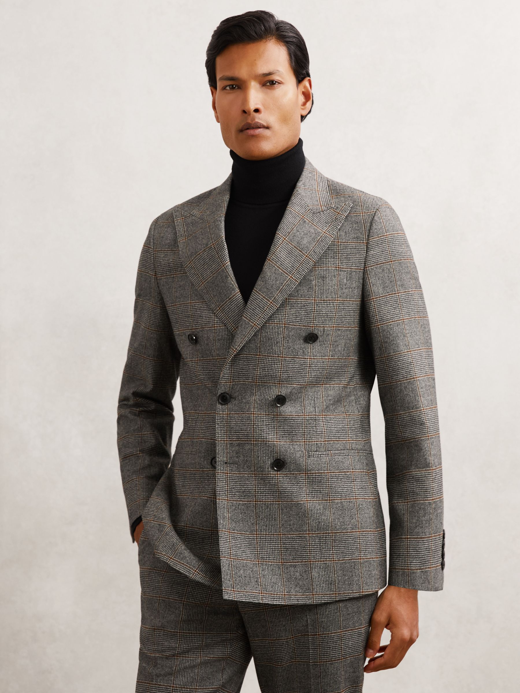 Buy Reiss Charcoal Grey Jenson Wool Double-Breasted Check Tailored