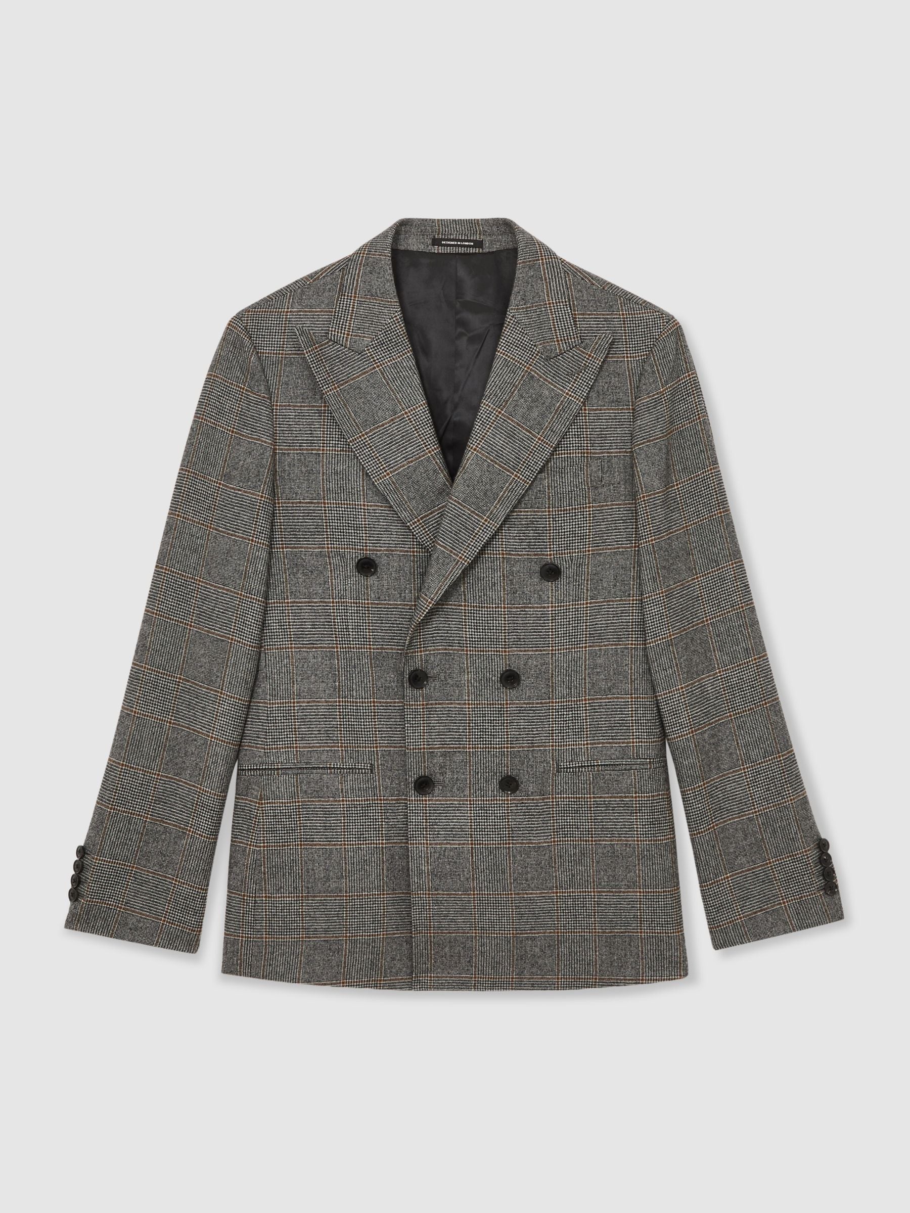 Buy Reiss Charcoal Grey Jenson Wool Double-Breasted Check Tailored