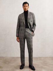 Reiss Charcoal Grey Jenson Wool Double-Breasted Check Suit Blazer Tailored-Fit - Image 3 of 8