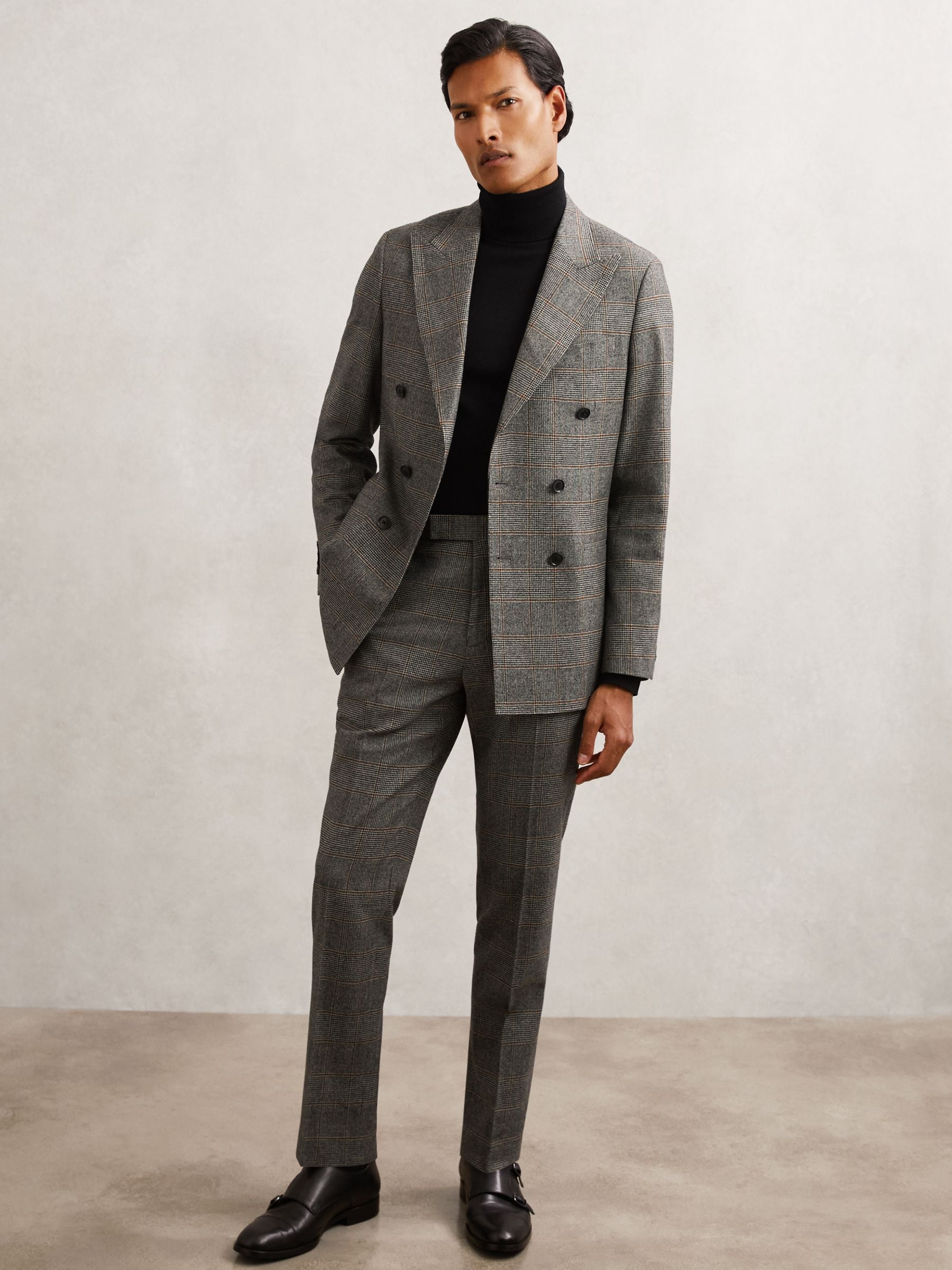 Buy Reiss Charcoal Grey Jenson Wool Double-Breasted Check Tailored