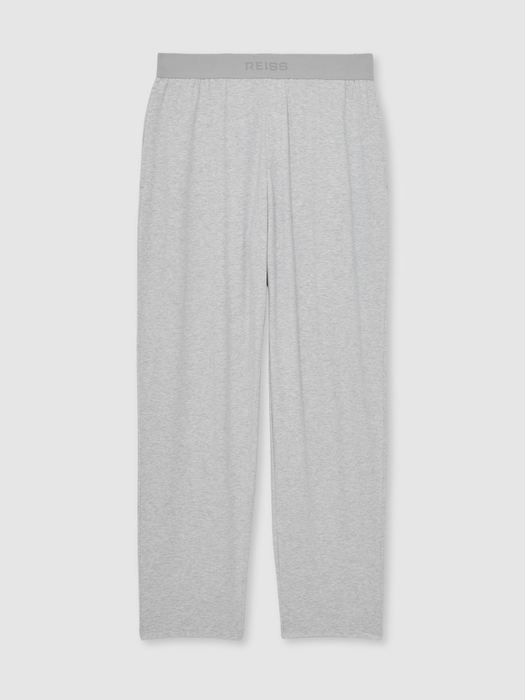 Reiss Soft Grey Hugo Cotton Jersey Logo-Waistband Joggers with Stretch - Image 2 of 6 Reiss Soft Grey Hugo Cotton Jersey Logo-Waistband Joggers with Stretch - Image 2 of 6